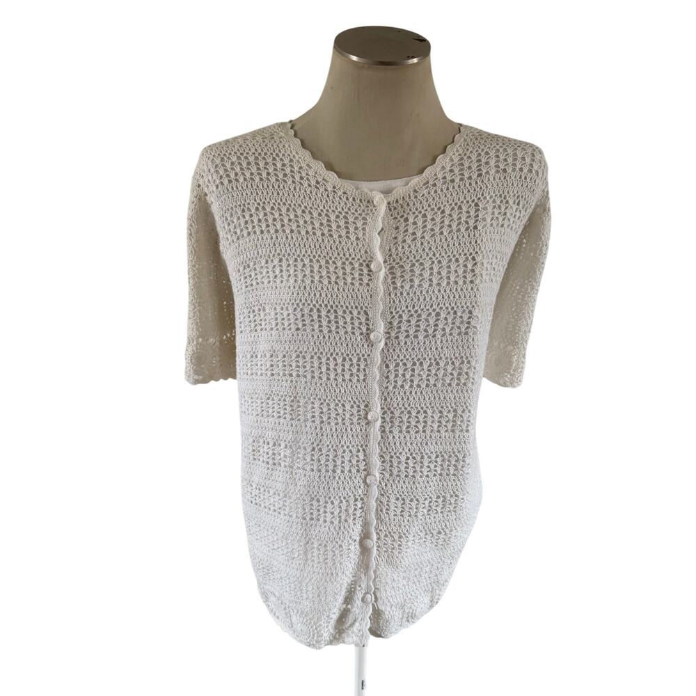 NWT White Open Knit Short Sleeve Cardigan Plus Size 1X Cottagecore Y2K 2000s 90s